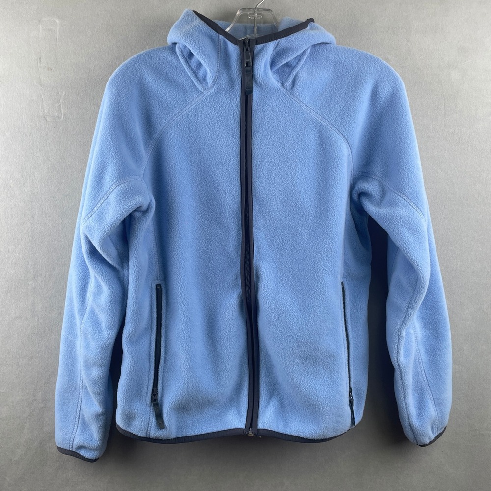 Vintage Columbia Women Baby Blue Fleece Hooded Jacket Full Zip Hiking M READ EUC